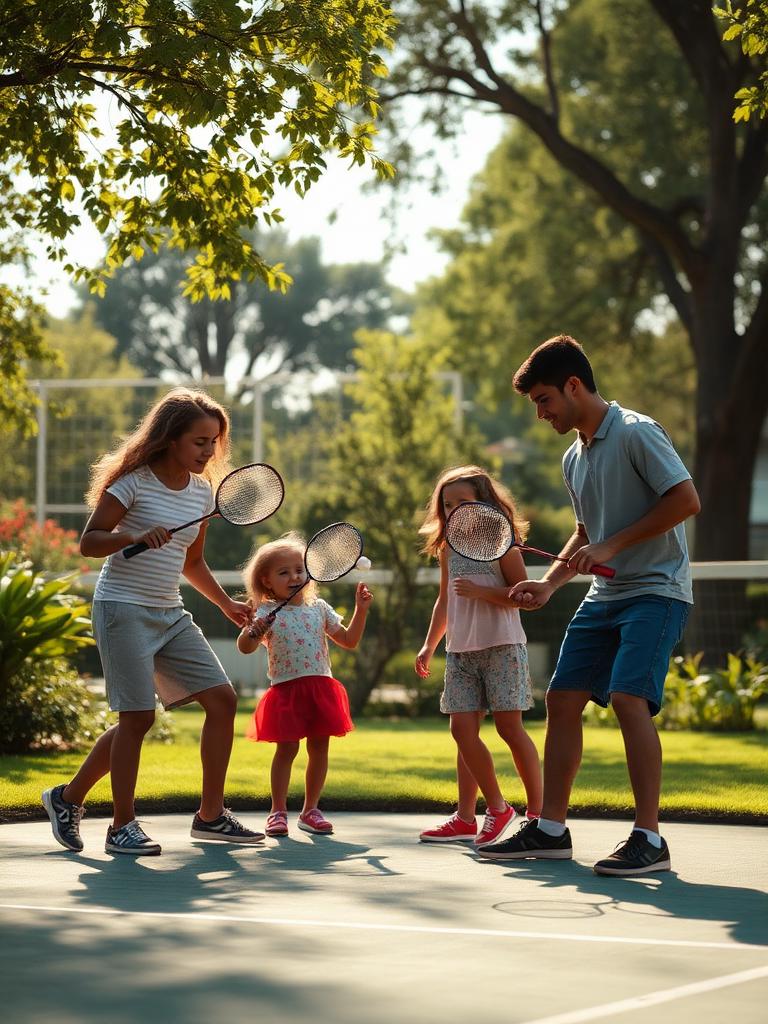 Famille jouant au badminton