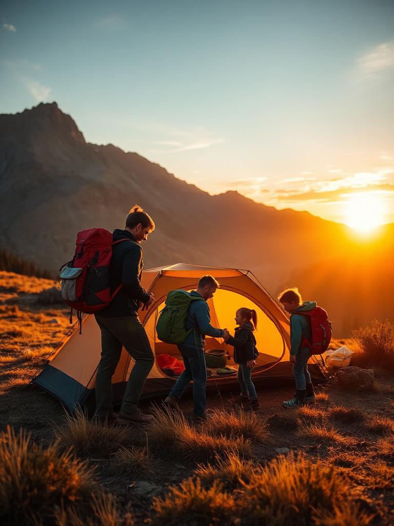 Famille en randonnée en montagne