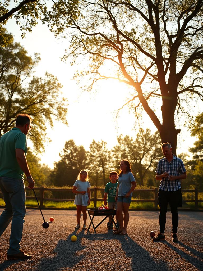 Famille jouant à la pétanque