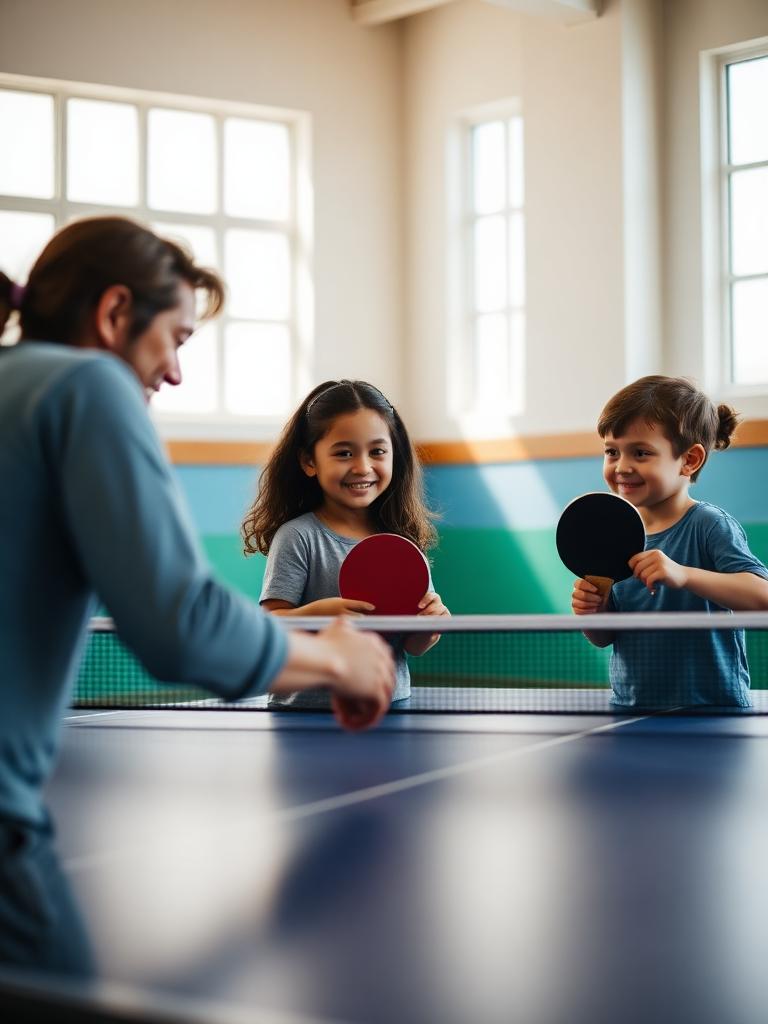 Famille jouant au tennis de table